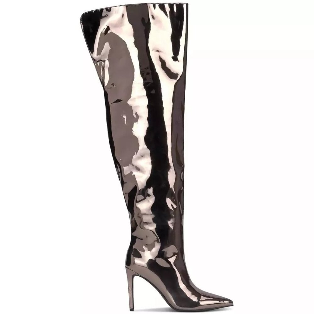 INC International Concepts Women's Sedona Metallic Pewter Thigh High Boots